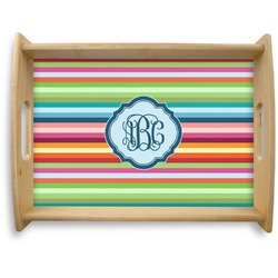 Retro Horizontal Stripes Natural Wooden Tray - Large (Personalized)