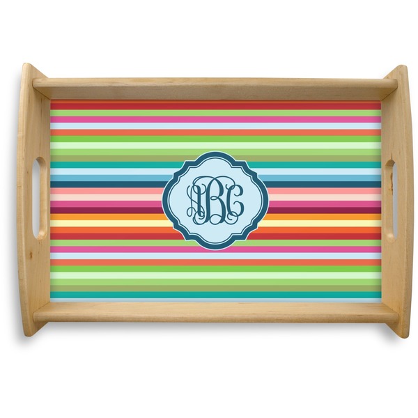 Custom Retro Horizontal Stripes Natural Wooden Tray - Small (Personalized)