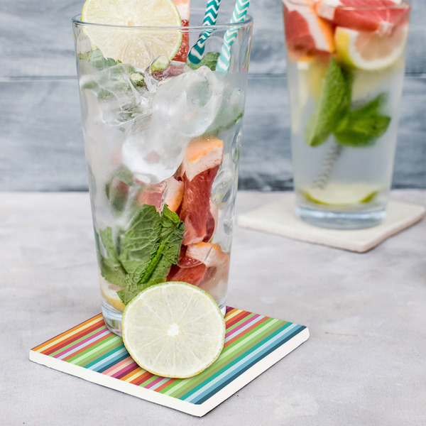 Retro Horizontal Stripes Set of 4 Stone Coasters - In Context View