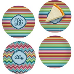 Retro Horizontal Stripes Set of 4 Glass Appetizer / Dessert Plate 8" (Personalized)