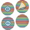 Retro Horizontal Stripes Set of 4 Glass Appetizer / Dessert Plate 8" (Personalized)