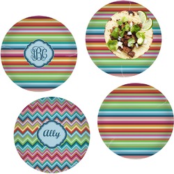 Retro Horizontal Stripes Set of 4 Glass Lunch / Dinner Plate 10" (Personalized)