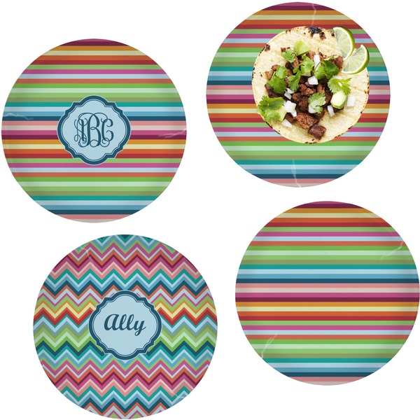 Custom Retro Horizontal Stripes Set of 4 Glass Lunch / Dinner Plate 10" (Personalized)