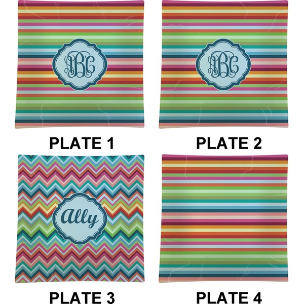 Retro Horizontal Stripes Set of Square Dinner Plates (Approval)