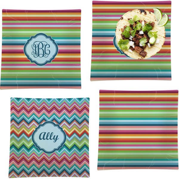 Retro Horizontal Stripes Set of Square Dinner Plates