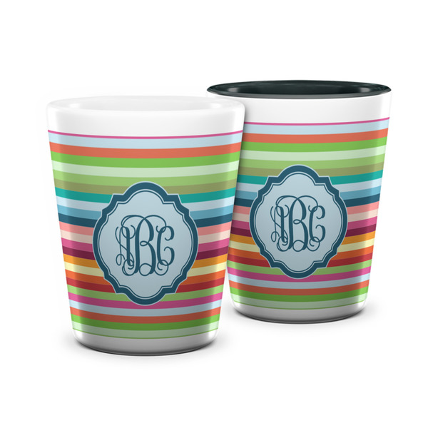 Custom Retro Horizontal Stripes Ceramic Shot Glass - 1.5 oz (Personalized)