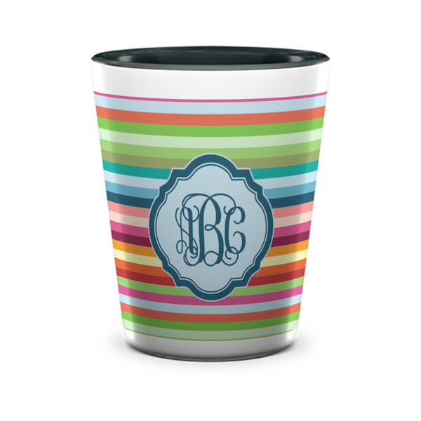 Custom Retro Horizontal Stripes Ceramic Shot Glass - 1.5 oz - Two Tone - Single (Personalized)