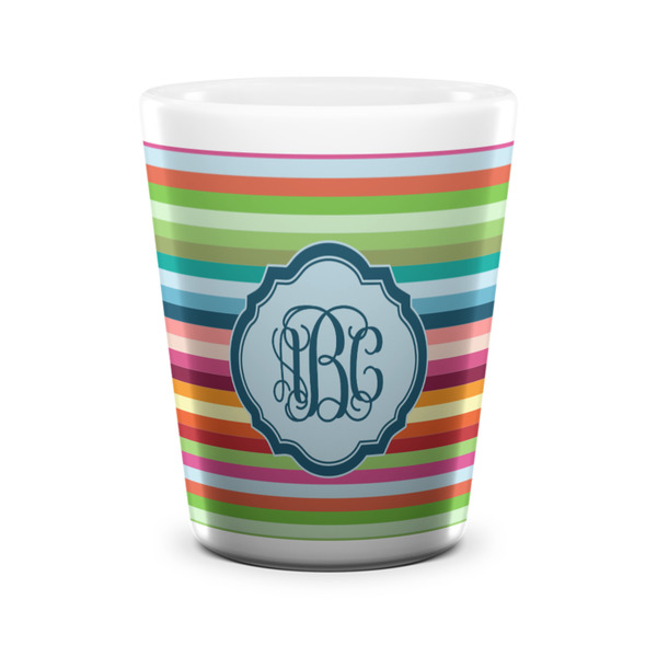 Custom Retro Horizontal Stripes Ceramic Shot Glass - 1.5 oz - White - Set of 4 (Personalized)