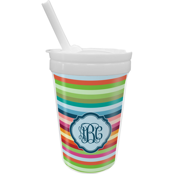 Custom Retro Horizontal Stripes Sippy Cup with Straw (Personalized)