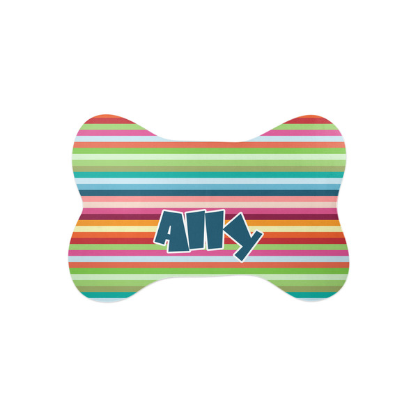 Custom Retro Horizontal Stripes Bone Shaped Dog Food Mat (Small) (Personalized)