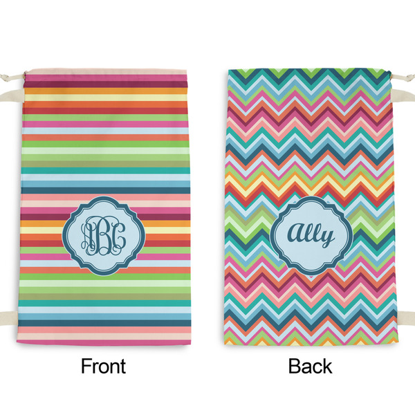Retro Horizontal Stripes Small Laundry Bag - Front & Back View