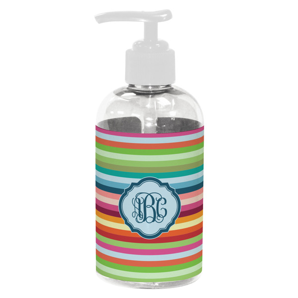 Custom Retro Horizontal Stripes Plastic Soap / Lotion Dispenser (8 oz - Small - White) (Personalized)