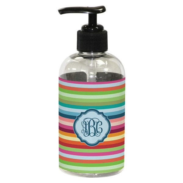 Custom Retro Horizontal Stripes Plastic Soap / Lotion Dispenser (8 oz - Small - Black) (Personalized)
