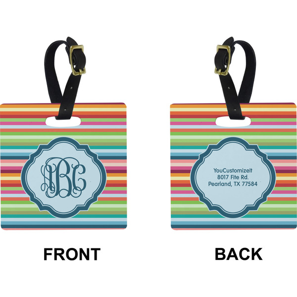 Retro Horizontal Stripes Square Luggage Tag (Front + Back)