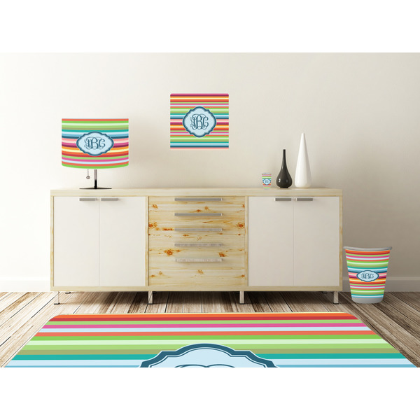Retro Horizontal Stripes Square Wall Decal Wooden Desk