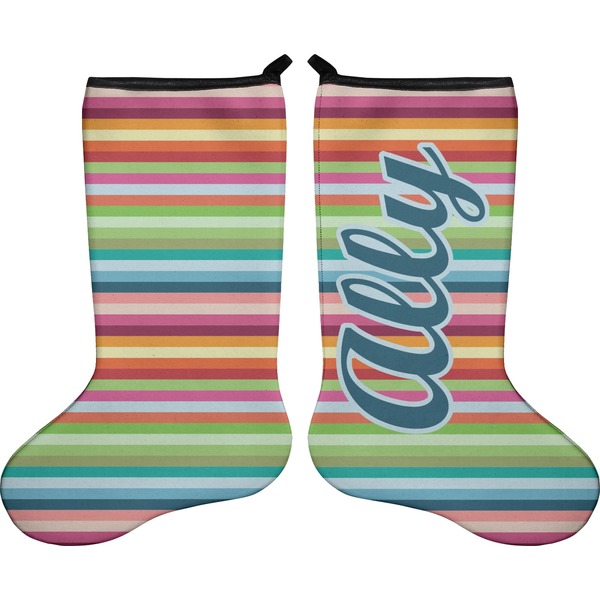 Custom Retro Horizontal Stripes Holiday Stocking - Double-Sided - Neoprene (Personalized)