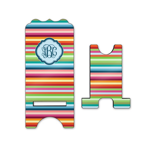 Retro Horizontal Stripes Stylized Phone Stand - Front & Back - Small