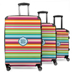 Retro Horizontal Stripes 3 Piece Luggage Set - 20" Carry On, 24" Medium Checked, 28" Large Checked (Personalized)