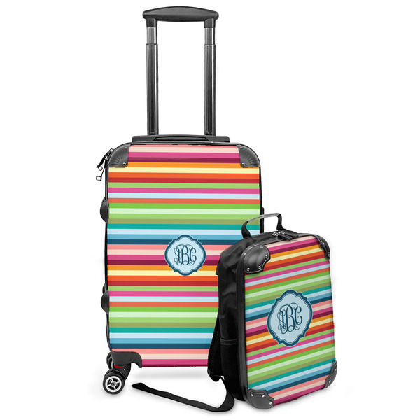 Custom Retro Horizontal Stripes Kids 2-Piece Luggage Set - Suitcase & Backpack (Personalized)