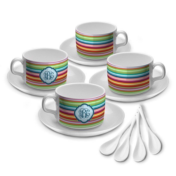 Custom Retro Horizontal Stripes Tea Cup - Set of 4 (Personalized)