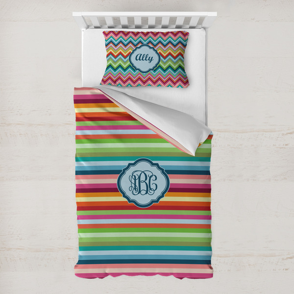 Custom Retro Horizontal Stripes Toddler Bedding Set - With Pillowcase (Personalized)