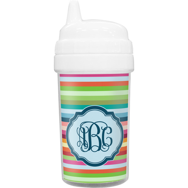 Custom Retro Horizontal Stripes Toddler Sippy Cup (Personalized)
