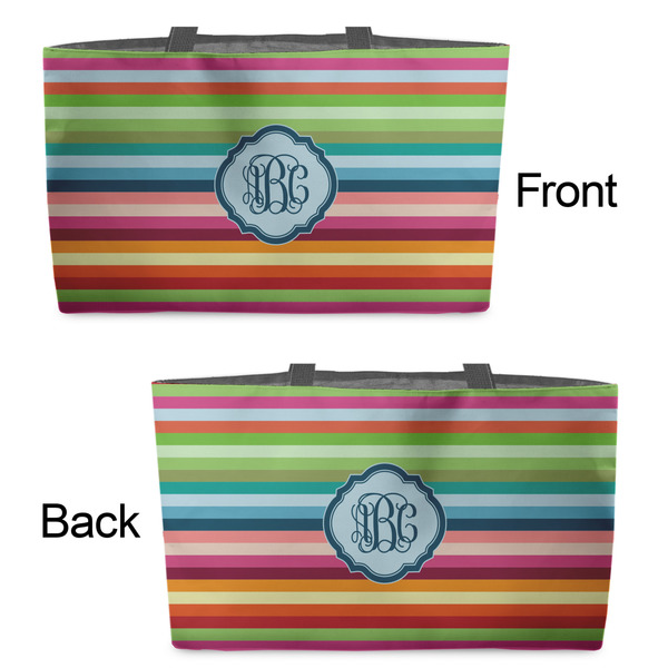 Retro Horizontal Stripes Tote w/Black Handles - Front & Back Views