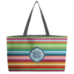 Retro Horizontal Stripes Beach Totes Bag - w/ Black Handles (Personalized)