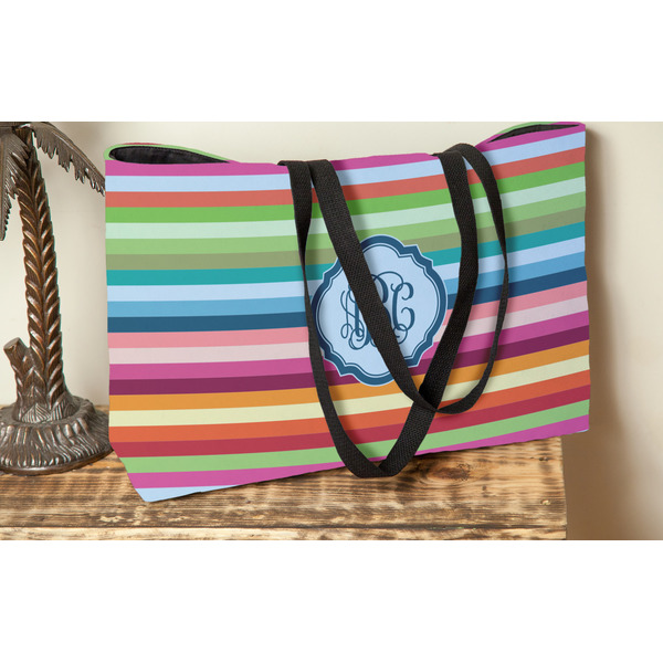 Retro Horizontal Stripes Tote w/Black Handles - Lifestyle View