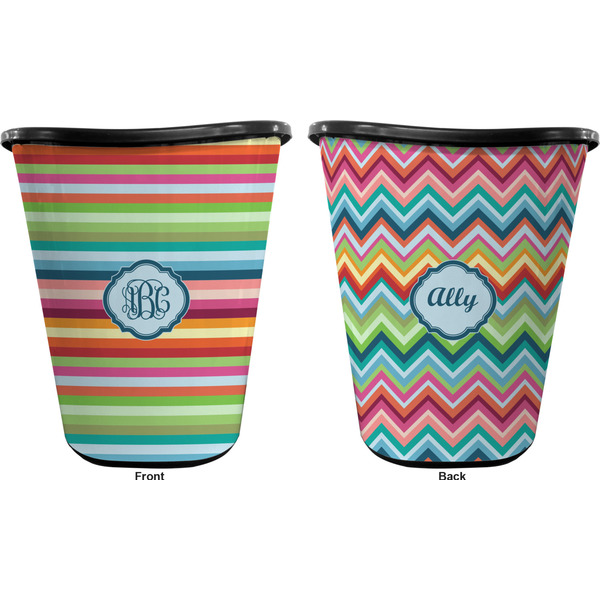Retro Horizontal Stripes Trash Can Black - Front and Back - Apvl