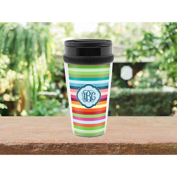 Retro Horizontal Stripes Travel Mug Lifestyle (Personalized)