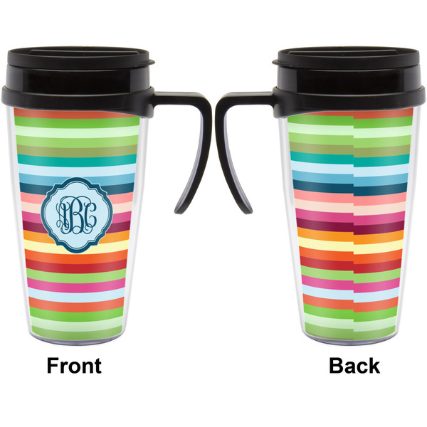Retro Horizontal Stripes Travel Mug with Black Handle - Approval
