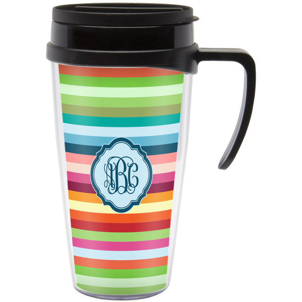 Custom Retro Horizontal Stripes Acrylic Travel Mug with Handle (Personalized)