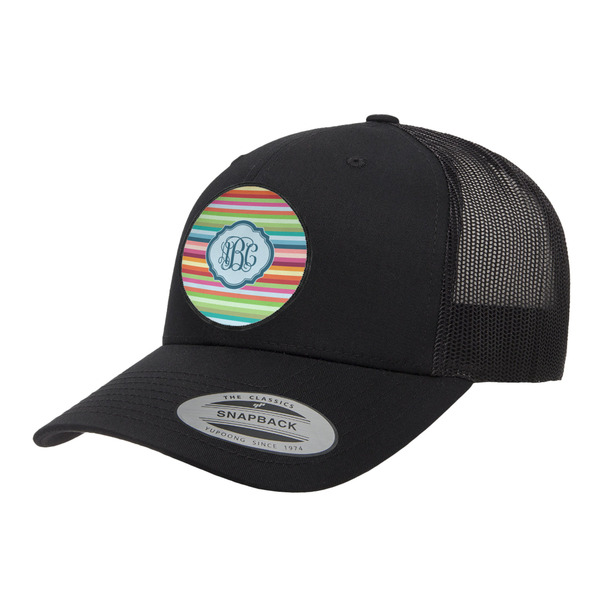 Custom Retro Horizontal Stripes Trucker Hat - Black (Personalized)