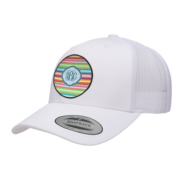 Custom Retro Horizontal Stripes Trucker Hat - White (Personalized)