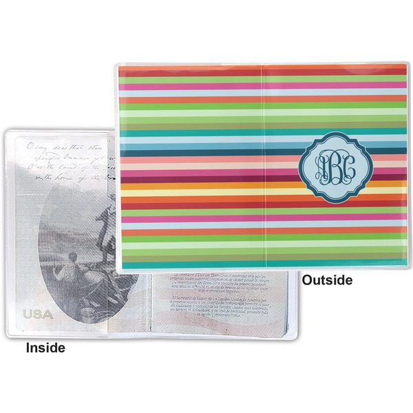 Retro Horizontal Stripes Vinyl Passport Holder - Flat Front and Back