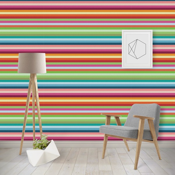 Custom Retro Horizontal Stripes Wallpaper & Surface Covering (Water Activated - Removable)
