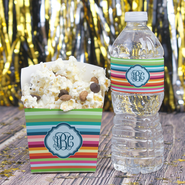 Retro Horizontal Stripes Water Bottle Label - w/ Favor Box