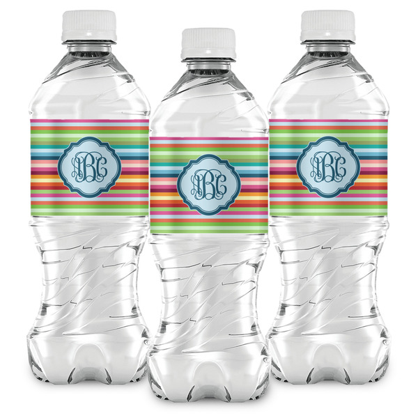 Retro Horizontal Stripes Water Bottle Labels - Front View