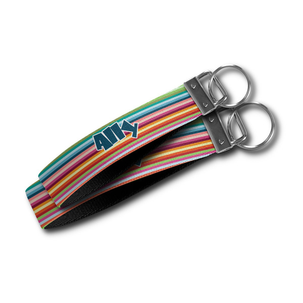 Retro Horizontal Stripes Webbing Keychain FOBs - Size Comparison