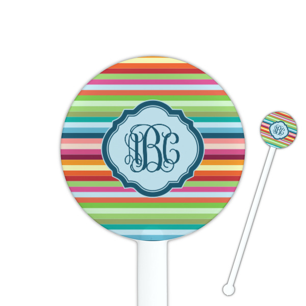 Custom Retro Horizontal Stripes 5.5" Round Plastic Stir Sticks - White - Single Sided (Personalized)