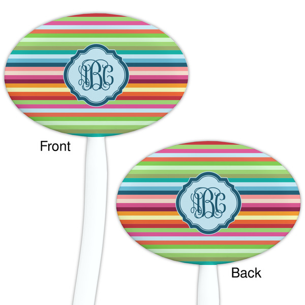 Retro Horizontal Stripes White Plastic 7" Stir Stick - Double Sided - Oval - Front & Back