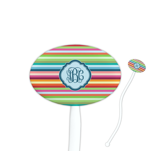 Custom Retro Horizontal Stripes 7" Oval Plastic Stir Sticks - White - Single Sided (Personalized)