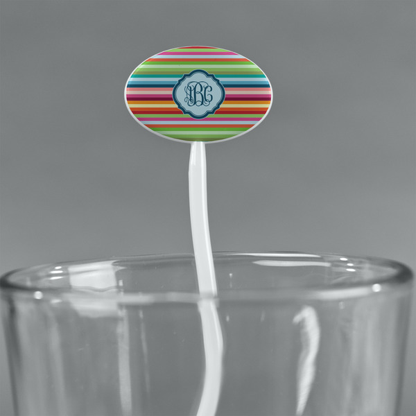 Retro Horizontal Stripes White Plastic 7" Stir Stick - Oval - Main