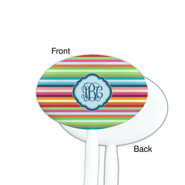 Retro Horizontal Stripes White Plastic 7" Stir Stick - Single Sided - Oval - Front & Back