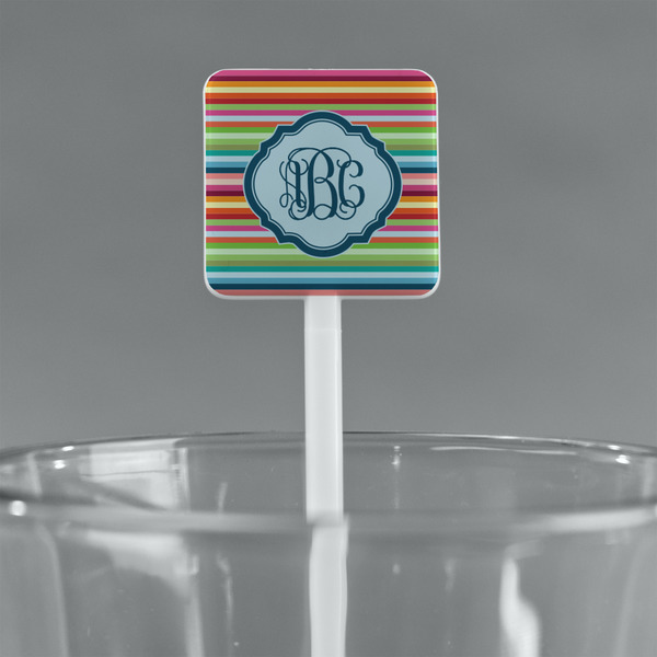 Retro Horizontal Stripes White Plastic Stir Stick - Square - Main