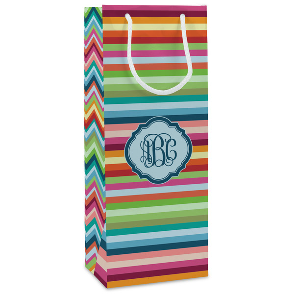 Custom Retro Horizontal Stripes Wine Gift Bags (Personalized)