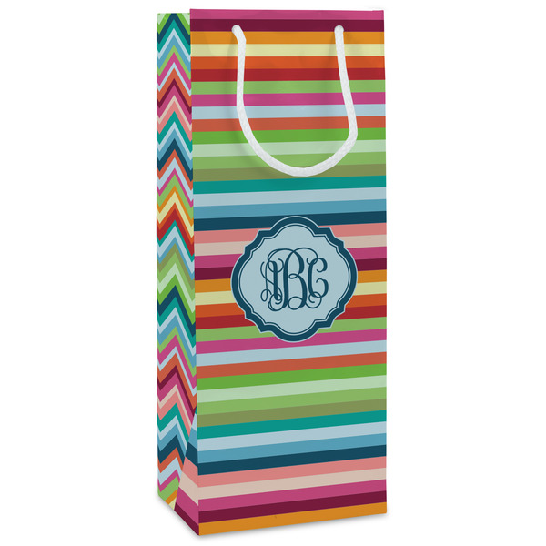 Custom Retro Horizontal Stripes Wine Gift Bags (Personalized)