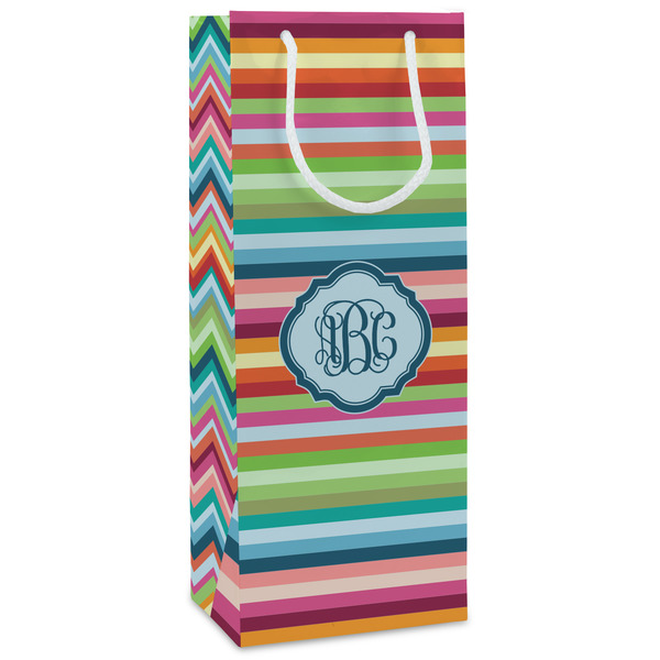 Custom Retro Horizontal Stripes Wine Gift Bags - Matte (Personalized)