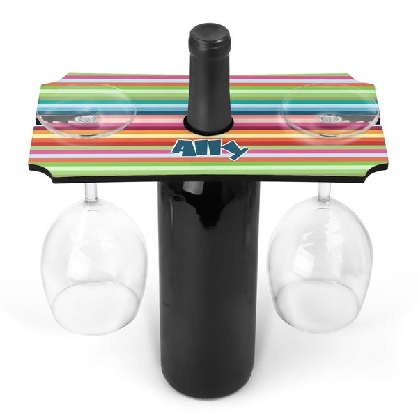 Custom Retro Horizontal Stripes Wine Bottle & Glass Holder (Personalized)